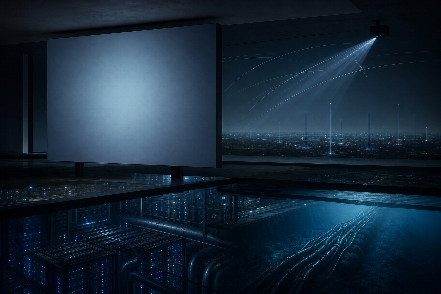 이미지 아래에서 일하는 인프라 — A Korean public essay on infrastructural media, reading cables, servers, protocols, energy, maintenance labor, institutions, and platforms as the hidden conditio