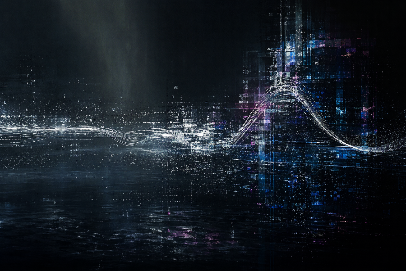 노이즈와 신호가 서로를 밀어내며 패턴을 만드는 추상적 커버